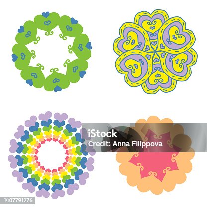 istock Romantic heart flowers template concept collection. Vector isolated illustration set. Perfect for card decoration, banner, invitation, poster. 1407791276