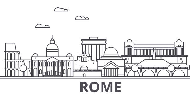 иллюстрация линии горизонта римской архитектуры. линейный вектор городского пейзажа с известными достопримечательностями, городскими до� - roma stock illustrations
