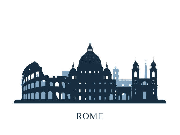 roma manzarası, tek renkli siluet. vektör çizim. - roma stock illustrations