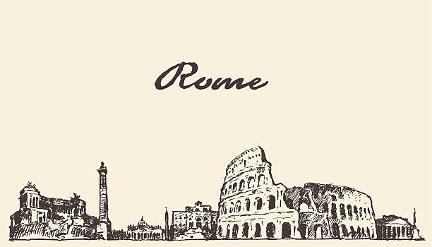 panoramę rzymu vintage ilustracji ciągnione szkic - roma stock illustrations
