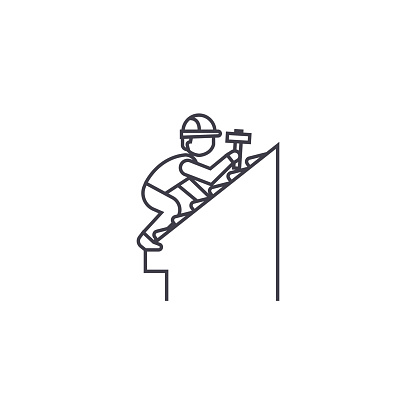 roof repair vector line icon, sign, illustration on background, editable strokes