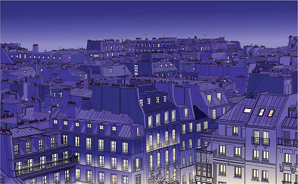 roofs in Paris vector illustration of roofs in Paris at night window illustrations stock illustrations