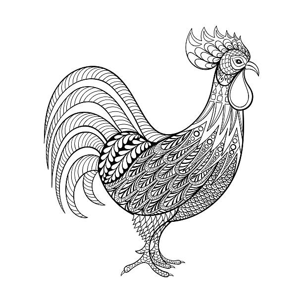 ilustrações de stock, clip art, desenhos animados e ícones de galo, galinha, nacionais agricultor pássaro de coloração páginas, zenta - braga