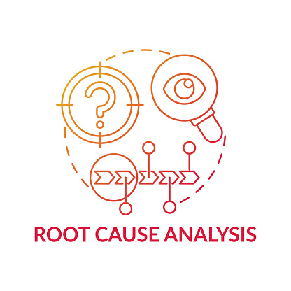 Root cause analysis red gradient concept icon. Work productivity. Performance efficiency. Problem evaluation, find solution idea thin line illustration. Vector isolated outline RGB color drawing