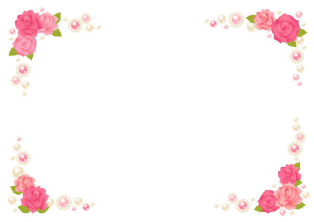 rose and pearl frame. Set of decorative roses and pearls. pink pearl stock illustrations