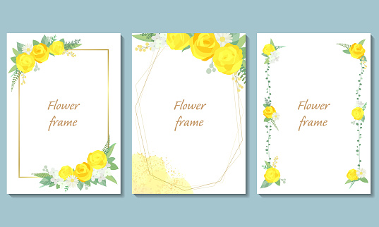 Rose frame illustration set. Invitation or greeting card templates (vector, cut out)