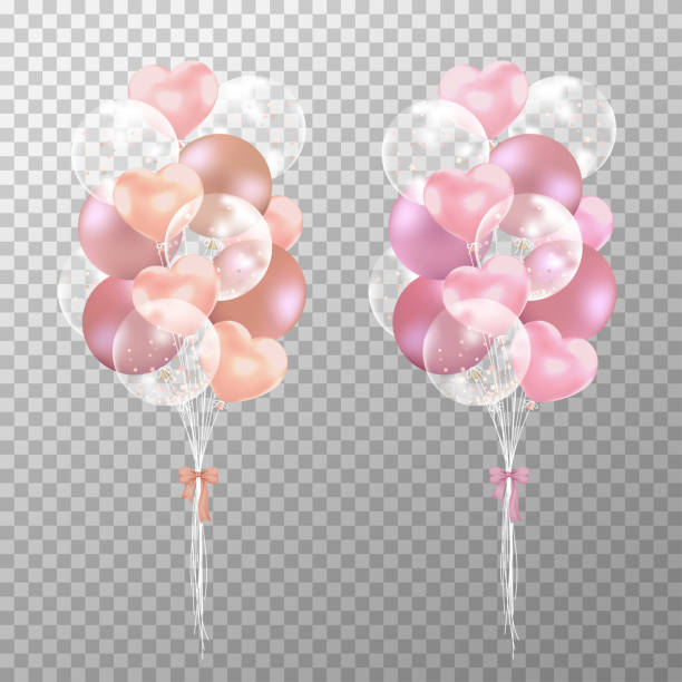 Rose gold balloons on transparent background. Realistic glossy rose gold and pink balloons vector illustration. Party balloons decorations wedding, birthday, celebration and anniversary card design. vector art illustration