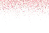 Rose gold falling particles on white background. Vector illustration