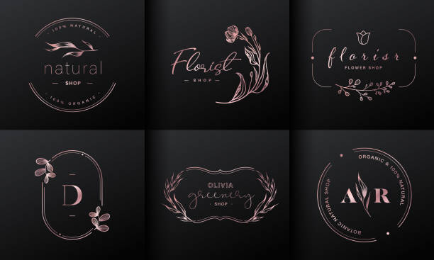 Rose gold natural and organic logo for branding logo amd corporate identity vector art illustration