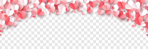 Rose hearts border Red, rose pink and white hearts border isolated on transparent background. Vector illustration. Paper cut decorations for Valentine's day design valentines stock illustrations