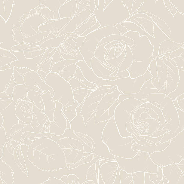 Roses lines vector seamless pattern Beautiful seamless pattern in roses with contours. femininity stock illustrations