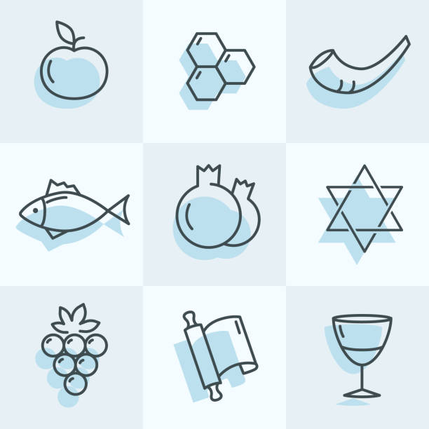 Rosh Hashana Icons Rosh Hashana Icons set for your great designs sites of japan's meiji industrial revolution stock illustrations
