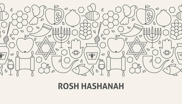 Rosh Hashanah Banner Concept Rosh Hashanah Banner Concept. Vector Illustration of Line Web Design. rosh hashanah stock illustrations