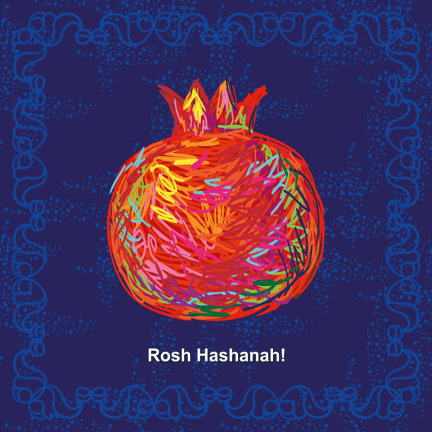 Rosh Hashanah Greeting card with pomegranate for Jewish New Year, Rosh Hashanah. Vector illustration rosh hashanah stock illustrations