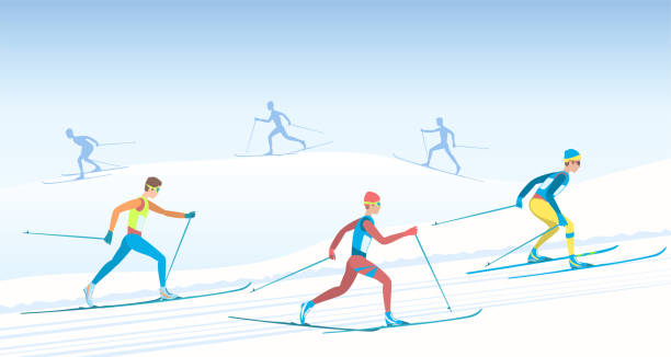 bildbanksillustrationer, clip art samt tecknat material och ikoner med сross längdskidåkning. - cross country skiing