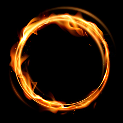Rotating fire ircles. Round flaming frame