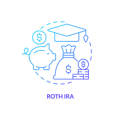Roth IRA blue gradient concept icon. Education expenses pay. Account type for college savings abstract idea thin line illustration. Isolated outline drawing. Myriad Pro-Bold font used