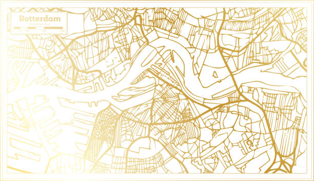 stockillustraties, clipart, cartoons en iconen met rotterdam netherlands city map in retro style in golden color. overzichtskaart. - rotterdam