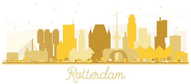 stockillustraties, clipart, cartoons en iconen met rotterdam nederland skyline golden silhouet. - rotterdam