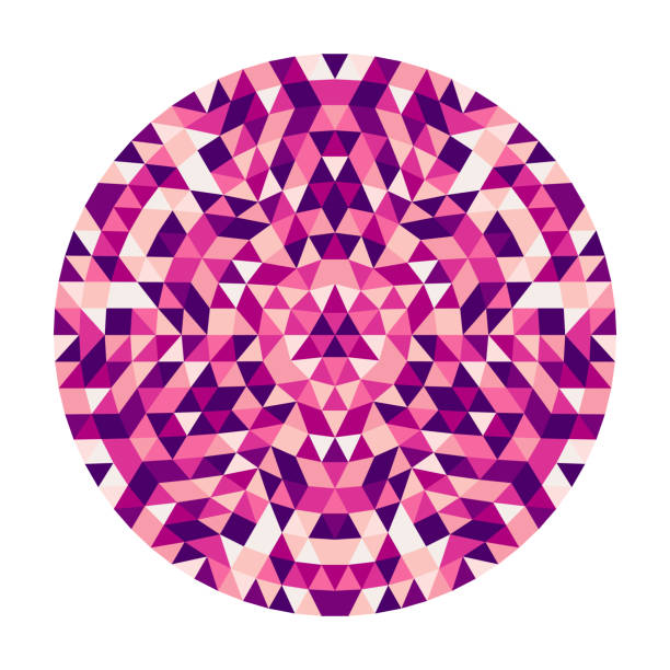 ilustraciones, imágenes clip art, dibujos animados e iconos de stock de diseño de mandala caleidoscópica ronda triángulo geométrico abstracto - arte de patrón vector simétrico de triángulos coloreados - kaleidoscope