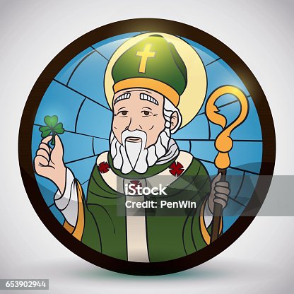 istock Round Button like Stained Glass with Saint Patrick's Image 653902944