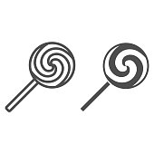 istock Round candy line and solid icon, New Year concept, Lollipop sweet sign on white background, Christmas candy lollipop icon in outline style for mobile concept and web design. Vector graphics. 1284659218