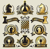 Round Chess Badges on Black and Gold