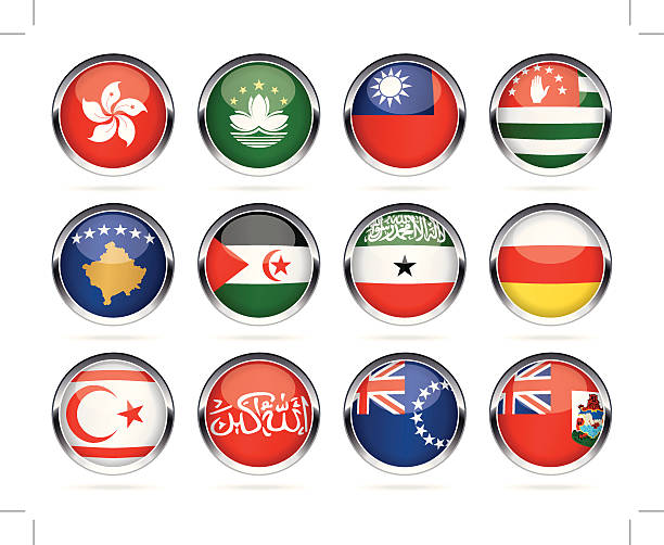 круглые chrome флаги коллекция-другие страны - cook islands stock illustrations