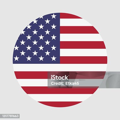 istock Round flag of America country. America flag with button or badge. 1317781663