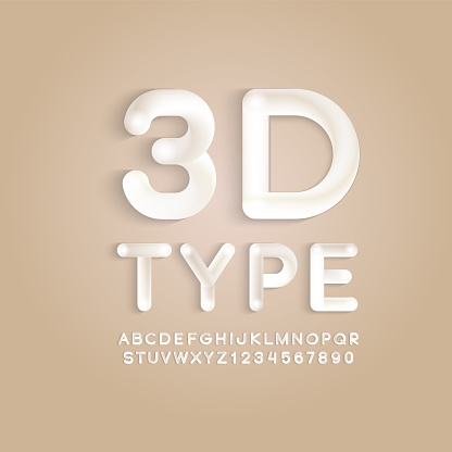 3D round Font, white trendy alphabet, modern letters from A to Z and numbers from 0 to 9, vector illustration 10EPS