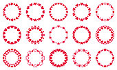 Set of vector round border frames with red hearts
