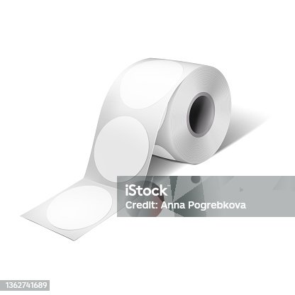 istock Round label sticker roll vector mock-up. Blank adhesive labels on bobbin mockup 1362741689
