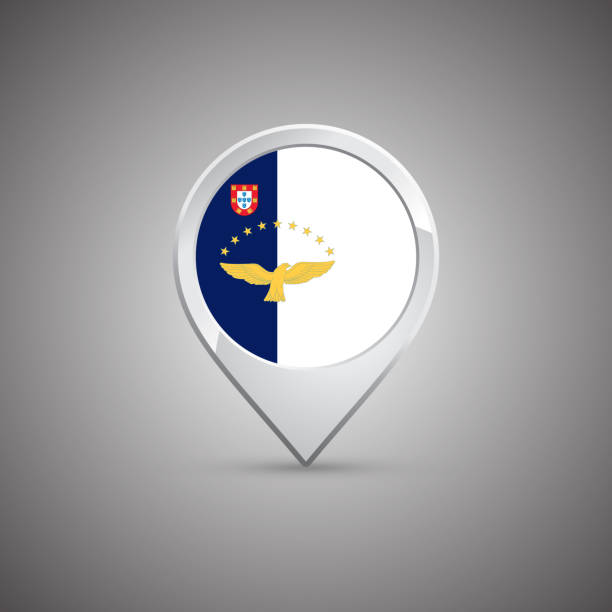 ilustrações de stock, clip art, desenhos animados e ícones de round location pin with flag of azores islands - açores
