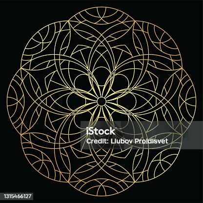 istock Round ornament golden line art mandala. Luxury metallic illustration 1315466127
