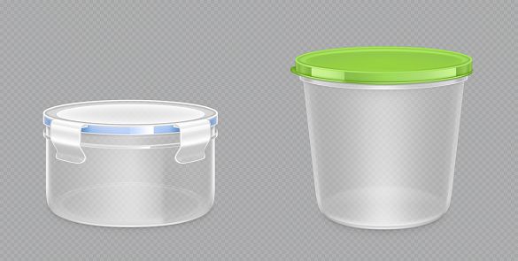 Round plastic food containers with clipping path
