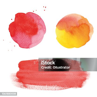 istock Round red watercolor spots and banner 1061880008