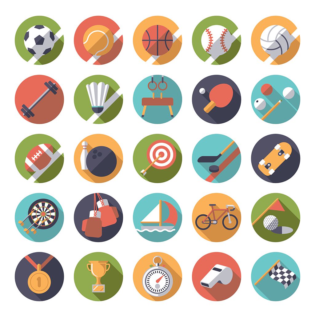 Collection of 25 flat design sports and gymnastics vector icons in circles