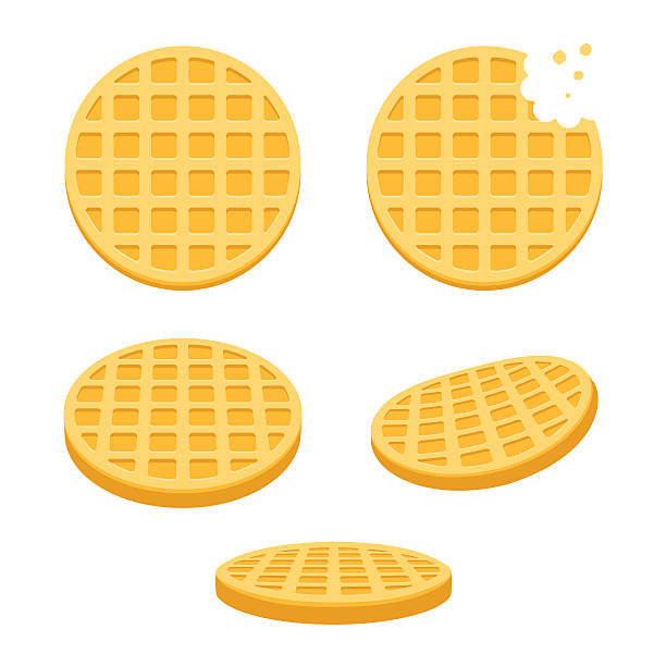 Round waffles set Belgian round waffles illustration set. Flat vector style cartoon icons, different angles. eaten stock illustrations
