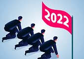istock A row of businessmen ready to start under the new 2022 flag, new competition and opportunities 1354114242