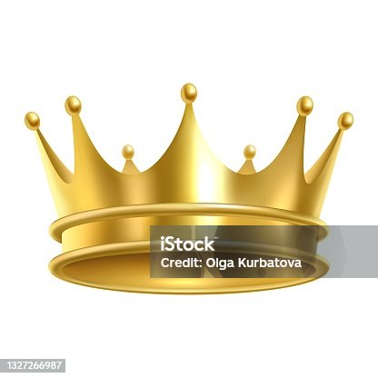istock Royal crown realistic. Imperial gold luxury monarchy medieval diadem for heraldic sign. 3D elegant queen or king, princess or prince coronation golden symbol. Vector isolated illustration 1327266987