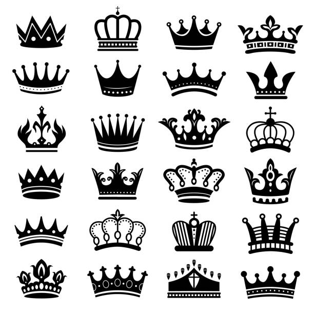 Royal crown silhouette. King crowns, majestic coronet and luxury tiara silhouettes vector set Royal crown silhouette. King crowns, majestic coronet and luxury tiara silhouettes. royal queens crown or princess jewelry heraldic hat insignia. Isolated vector symbols set chess silhouettes stock illustrations