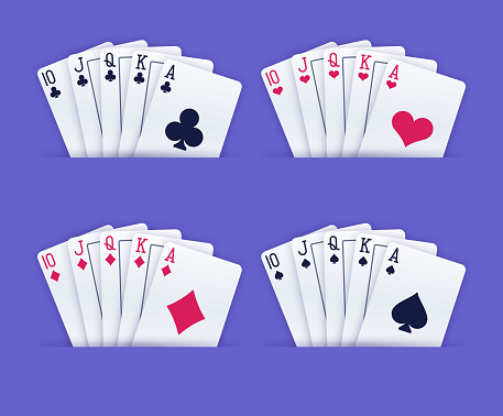 A person holding a royal flush poker gambling playing cards.