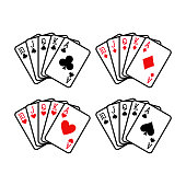 Royal flush hand of clubs, diamonds, hearts and spades playing cards deck colorful illustration. Poker cards, jack, queen, king and ace vector.