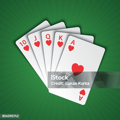 istock A royal flush of hearts on green background, winning hands of poker cards, casino playing cards 854590742