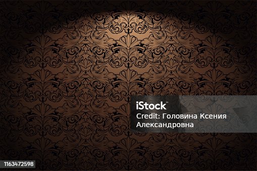 istock Royal, vintage, Gothic horizontal background in gold, bronze, caramel, chocolate with a classic Baroque pattern, Rococo 1163472598