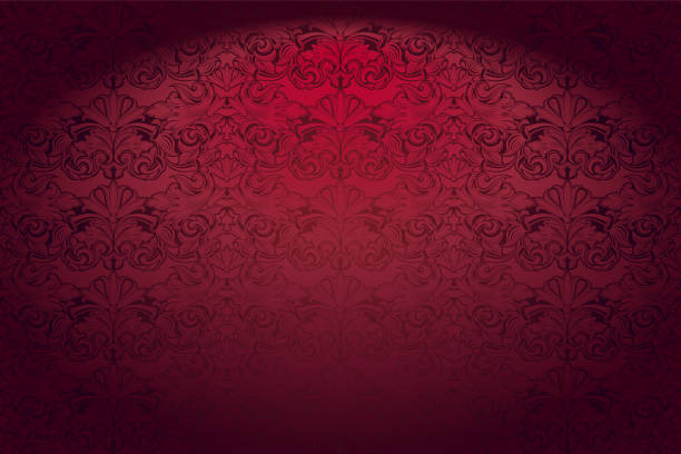 stockillustraties, clipart, cartoons en iconen met koninklijke, vintage, gotische horizontale achtergrond in het rood met een klassiek patroon van de barok, rococo - koningschap