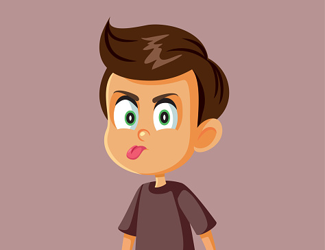 Rude Misbehaving Boy Sticking His Tongue Out Vector Cartoon