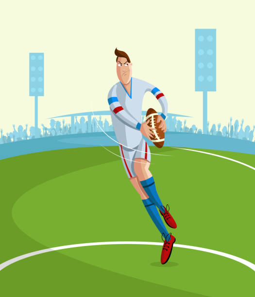 Rugby Player cartoon style rugby player in vector rugby league stock illustrations