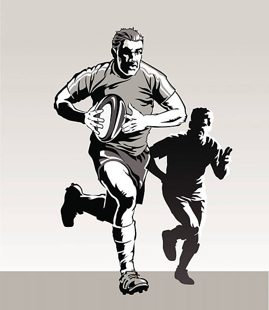 Rugby Player With the Ball Running for Try All images are placed on separate layers for easy editing. rugby league stock illustrations