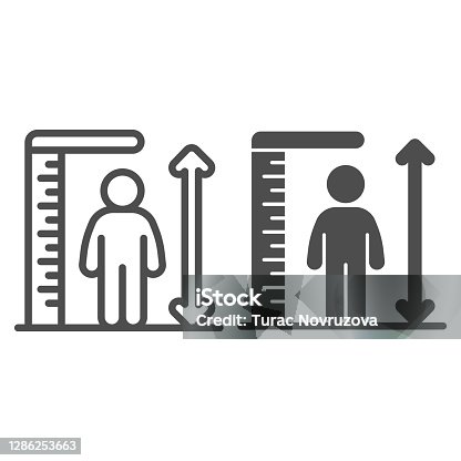 istock Ruler and human height line and solid icon, Aquapark concept, Man tall scale sign on white background, man and height chart icon in outline style for mobile concept and web design. Vector graphics. 1286253663